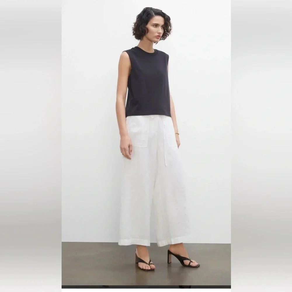 Club Monaco Linen Blend Wide Leg Lined Capri Pants Size 4